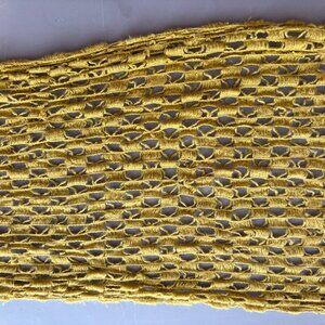 Mustard Yellow Open Weave Knitted Scarf with Fringe
